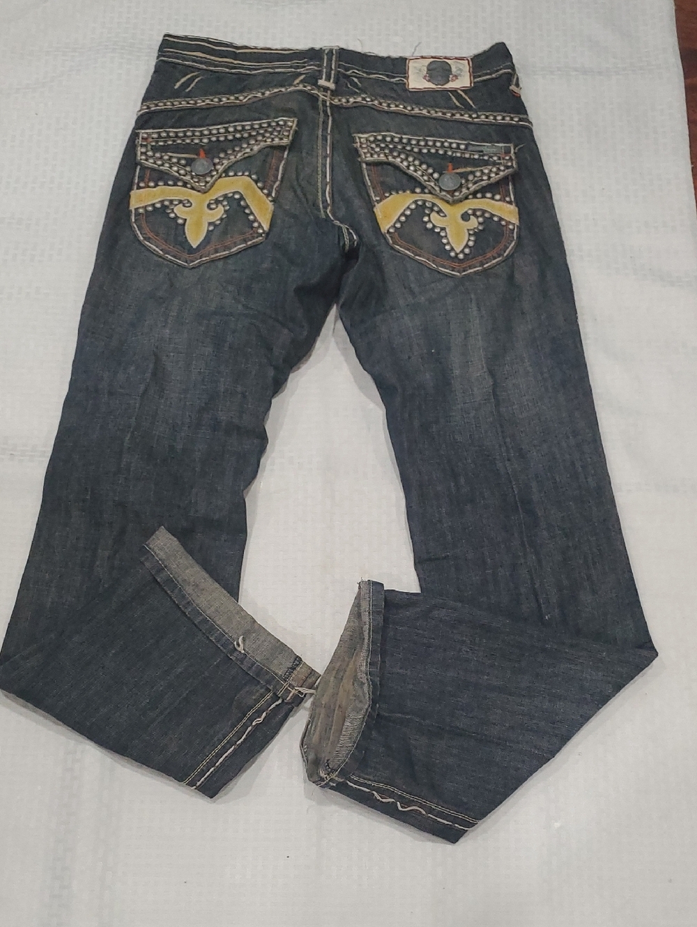 Y2k Laguna B Men's Straight leg  Jeans with Yellow Large Pocket  Detail
